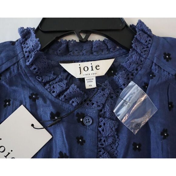 Joie TP053439162 Women's Sz XS Blue Multi Alain Floral Semi-Sheer L/S Shirt - Picture 9 of 12